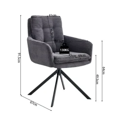 Armstoel Heleen Grijs Ribstof – Set van 2