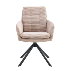 Armstoel Heleen Zand Ribstof – Set van 2