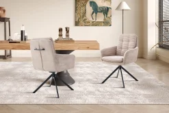 Armstoel Heleen Zand Ribstof – Set van 2