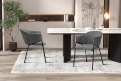 Armstoel Vieve Donkergrijs Ribstof – Set van 2