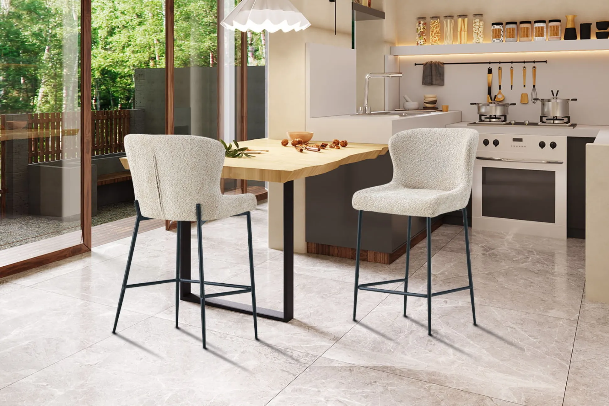 Barkruk Jolie Bouclé Beige – Set van 2