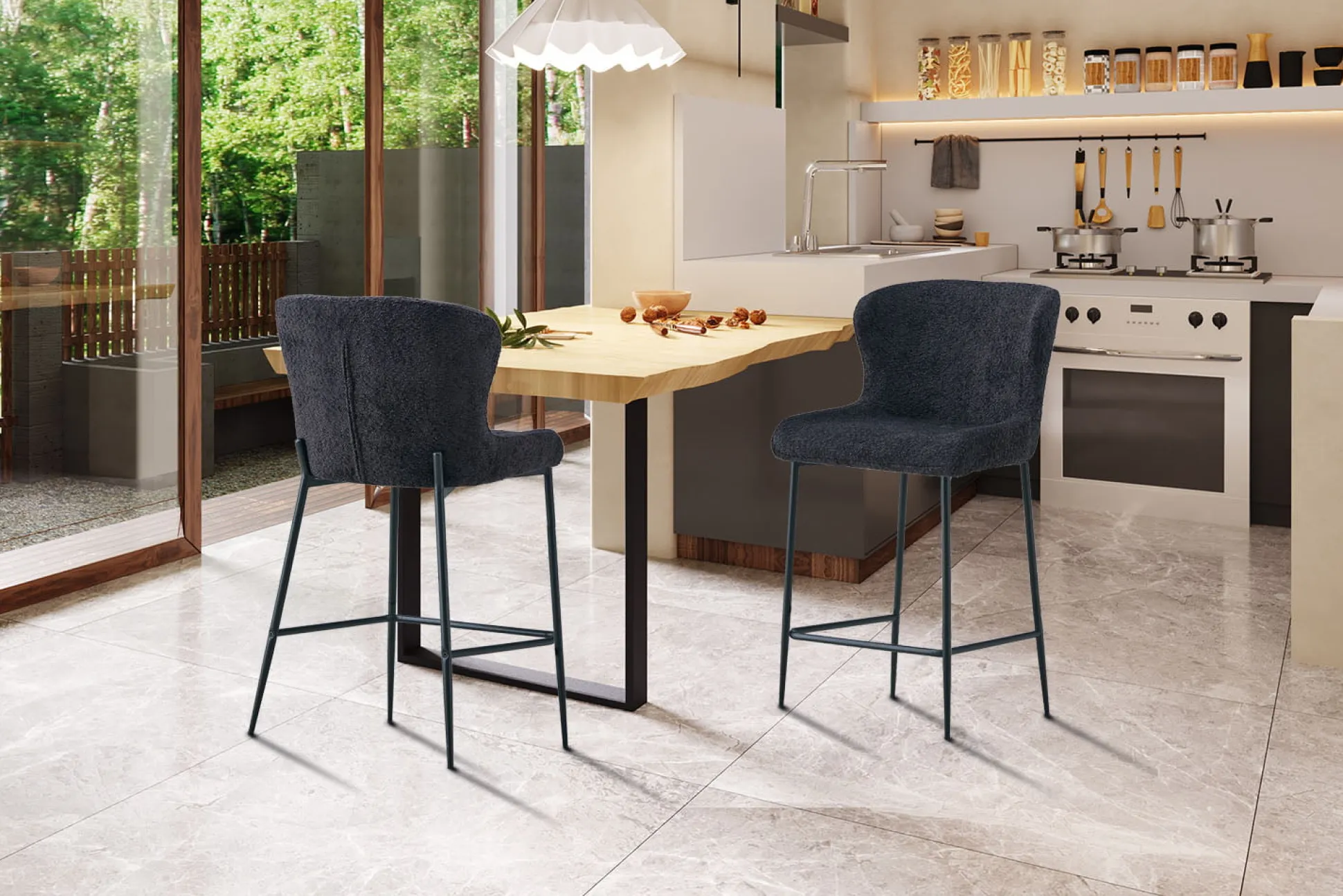 Barkruk Jolie Bouclé Donkergrijs – Set van 2