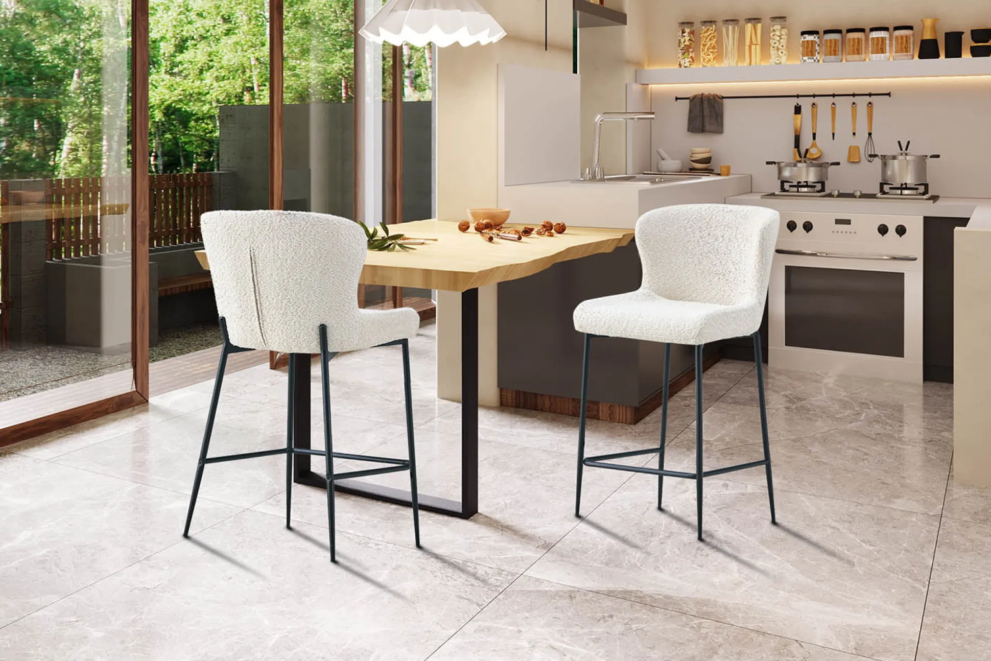 Barkruk Jolie Bouclé Ecru – Set van 2