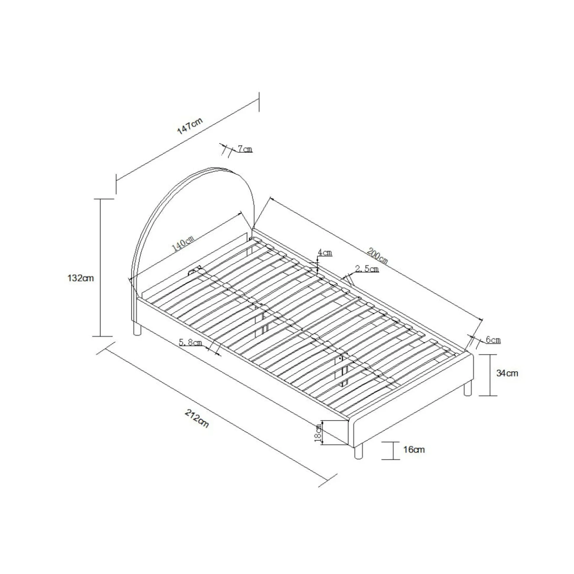 Bed Victoria Bouclé Grijs 140×200 cm
