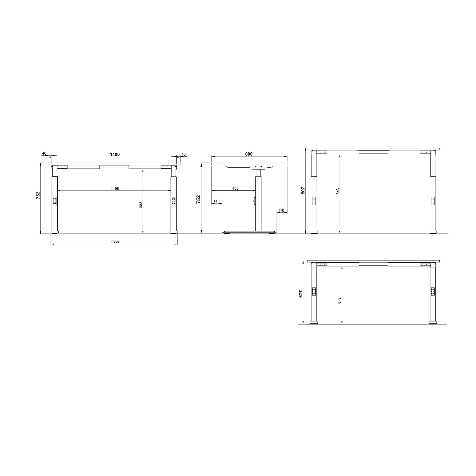 Bureau Galileo Kasjmier Zwart 140 cm
