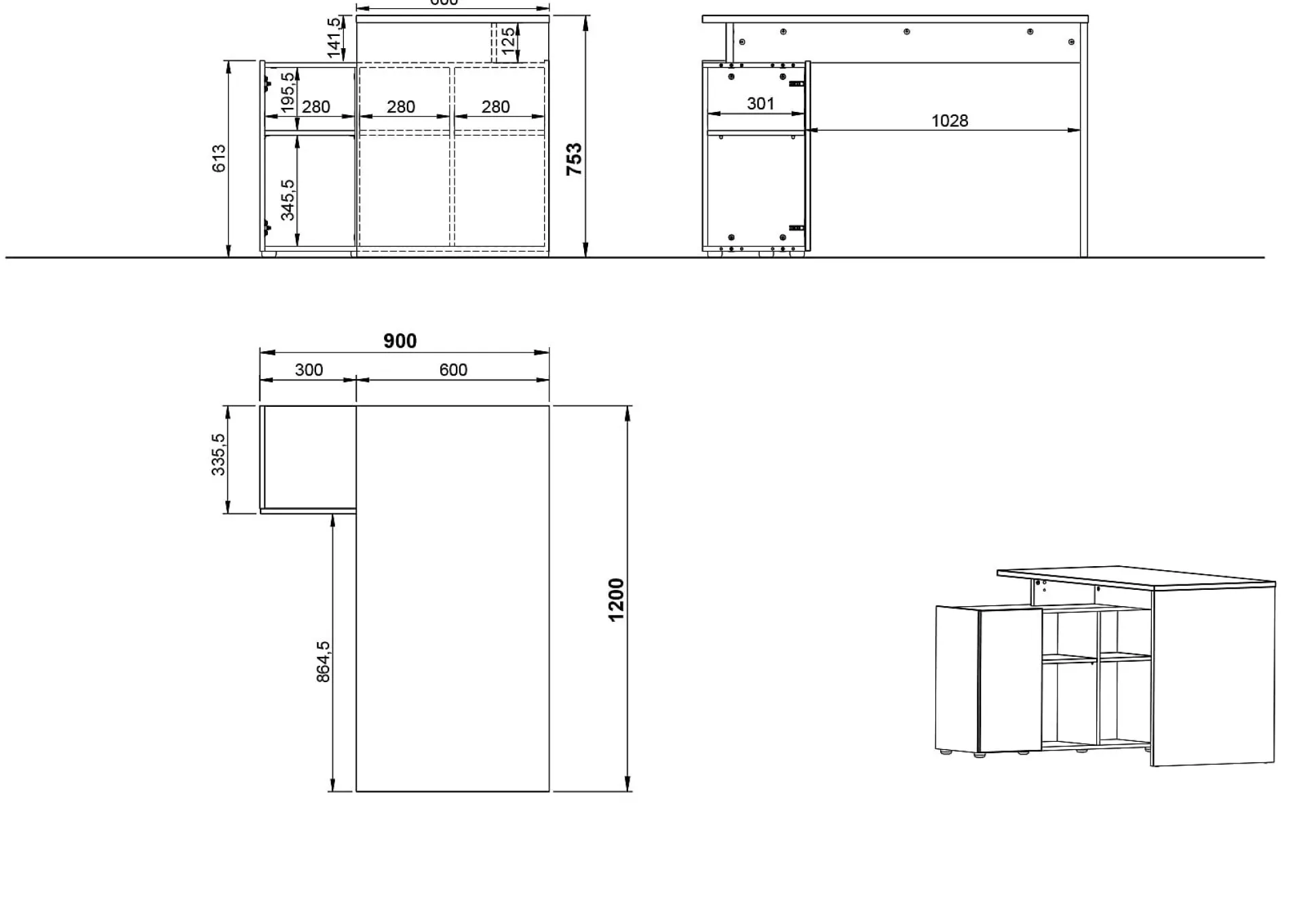 Bureau Orlando Grafiet Eiken 120 cm