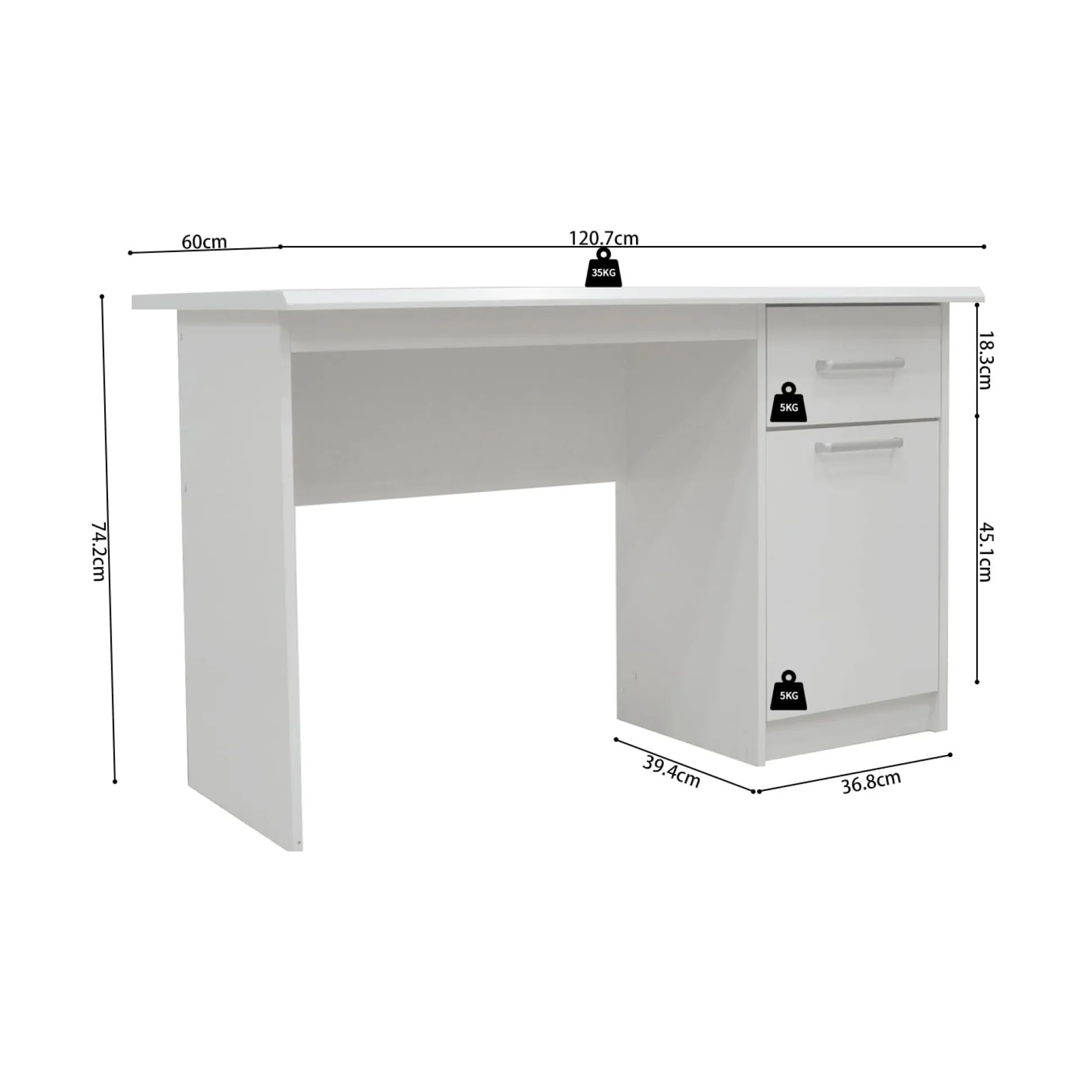 Bureau Royce Wit 120 cm – Met opbergruimte