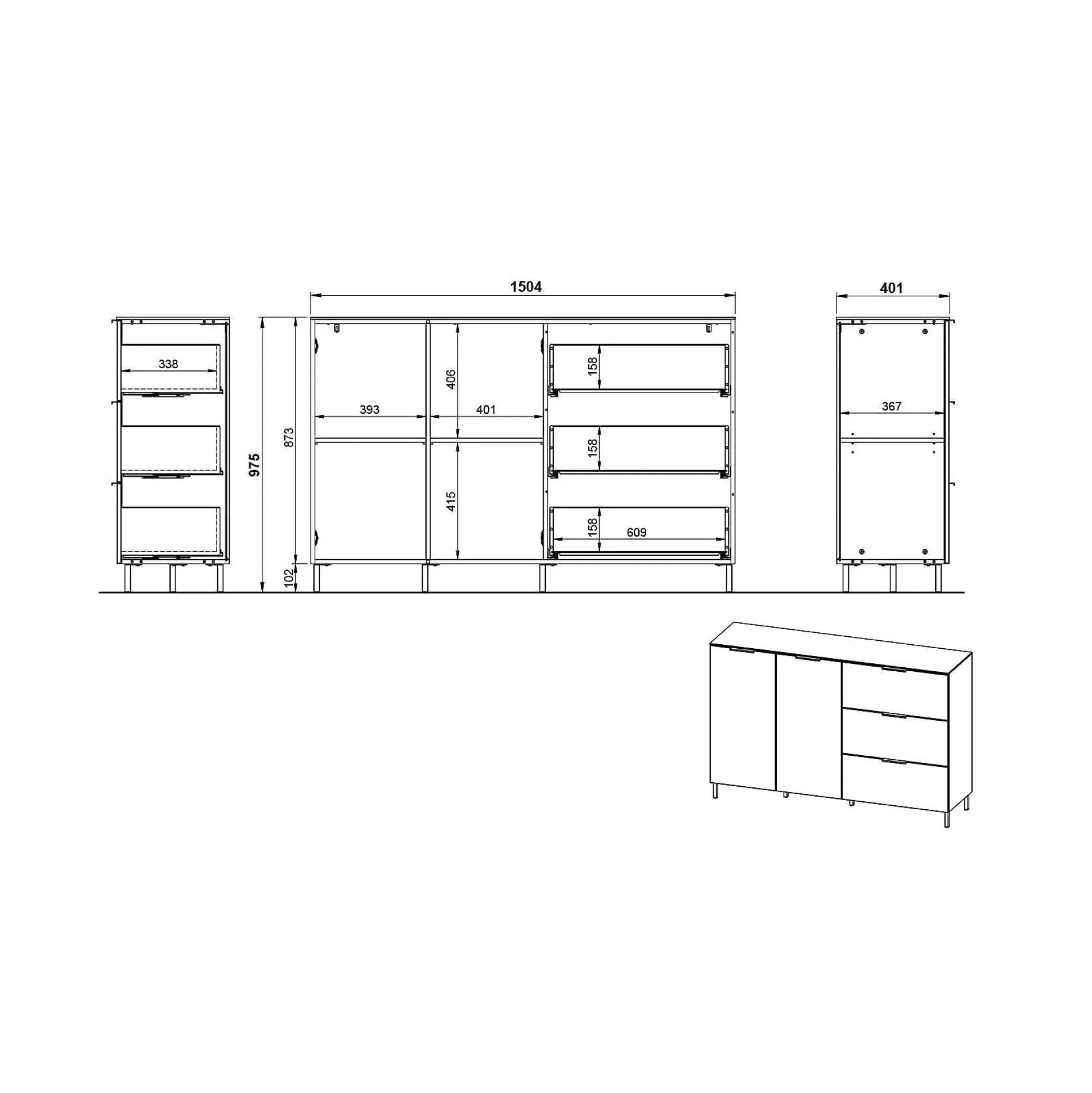 Dressoir Amalfi Grafiet-Eiken S