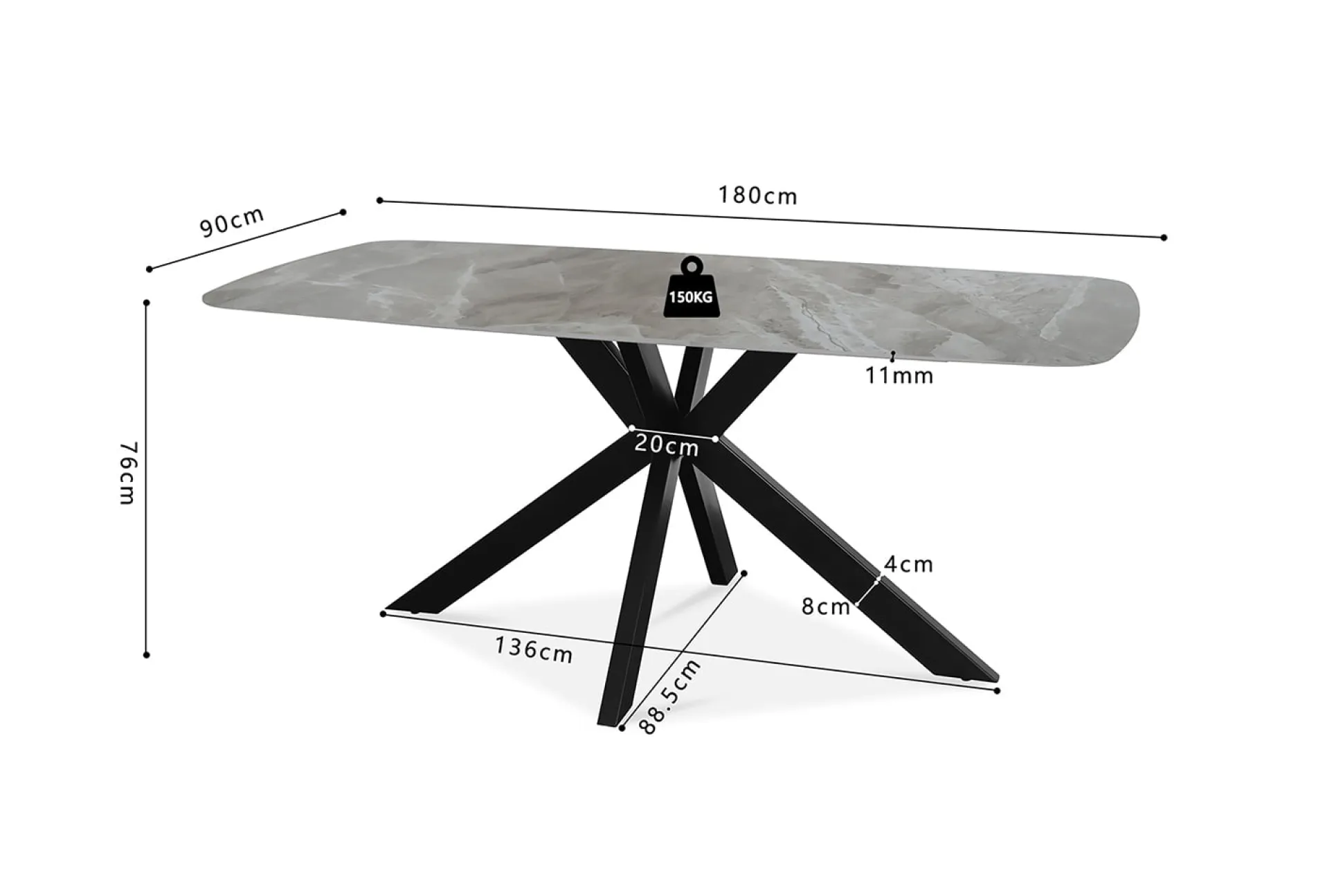 Eetkamertafel Jody Grijs Glans 180 cm