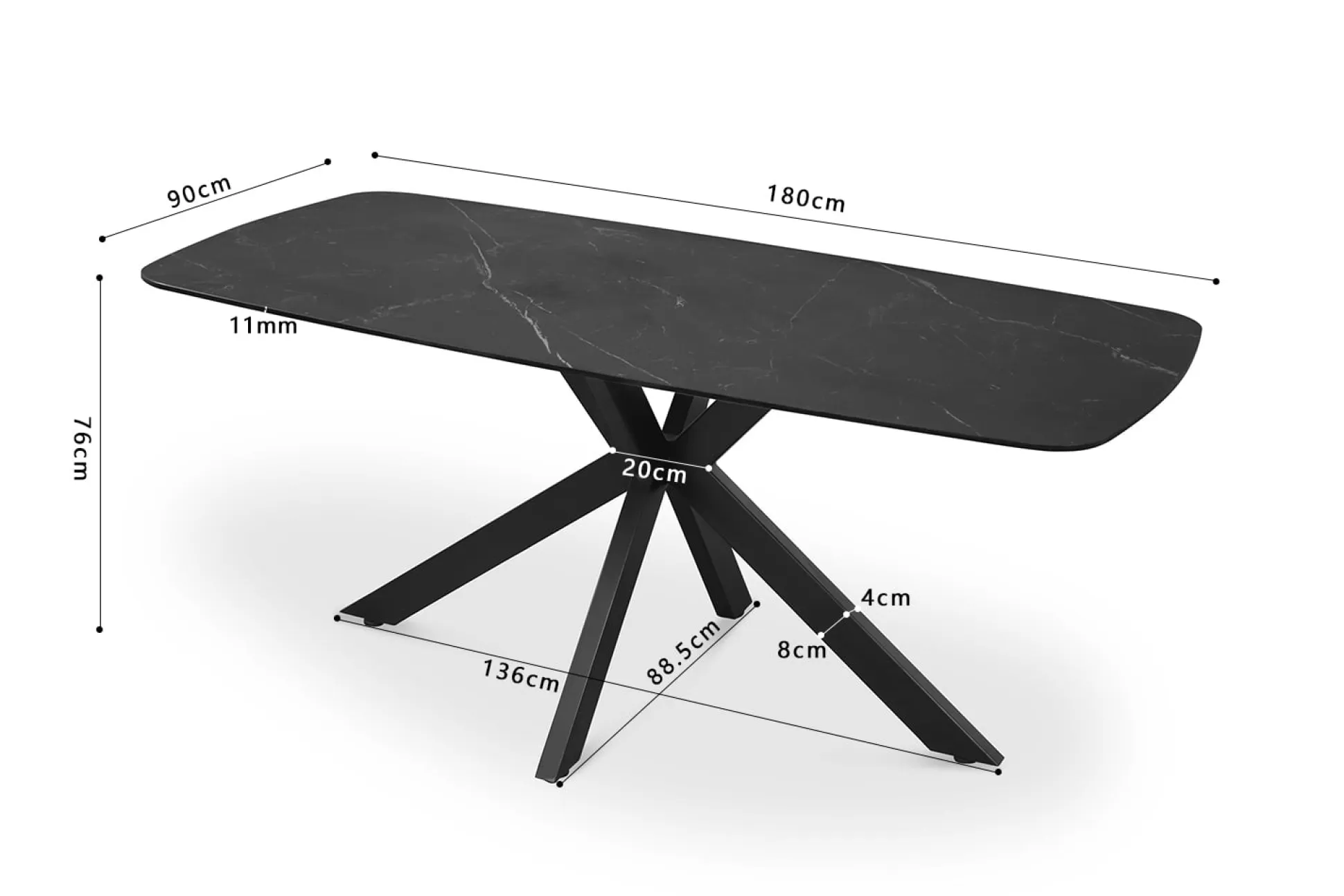 Eetkamertafel Jody Zwart 180 cm