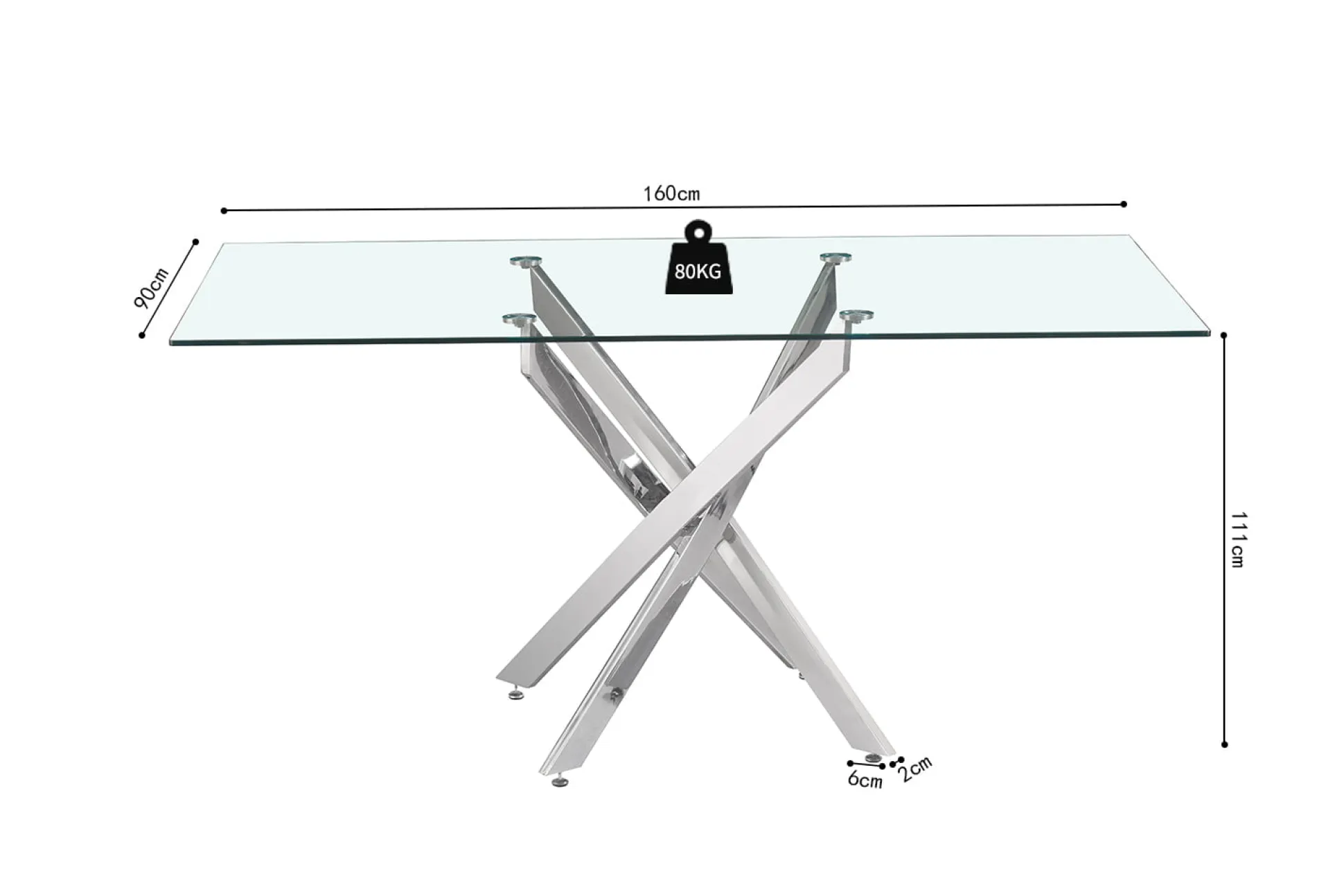 Eetkamertafel Martijn Glas 160 cm