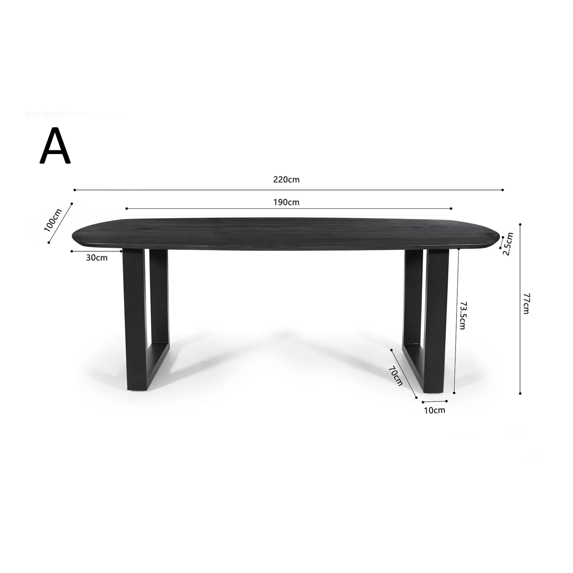 Eetkamertafel Monaco Zwart Ovaal 220 cm