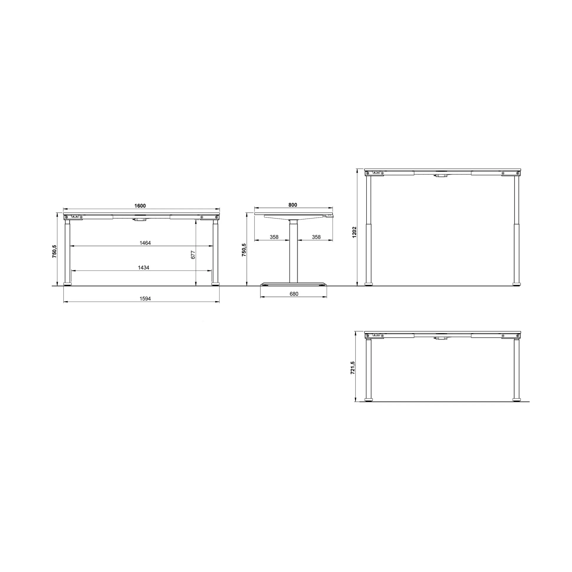 Elektrisch zit-sta Bureau Galileo Kasjmier Zwart 160 cm