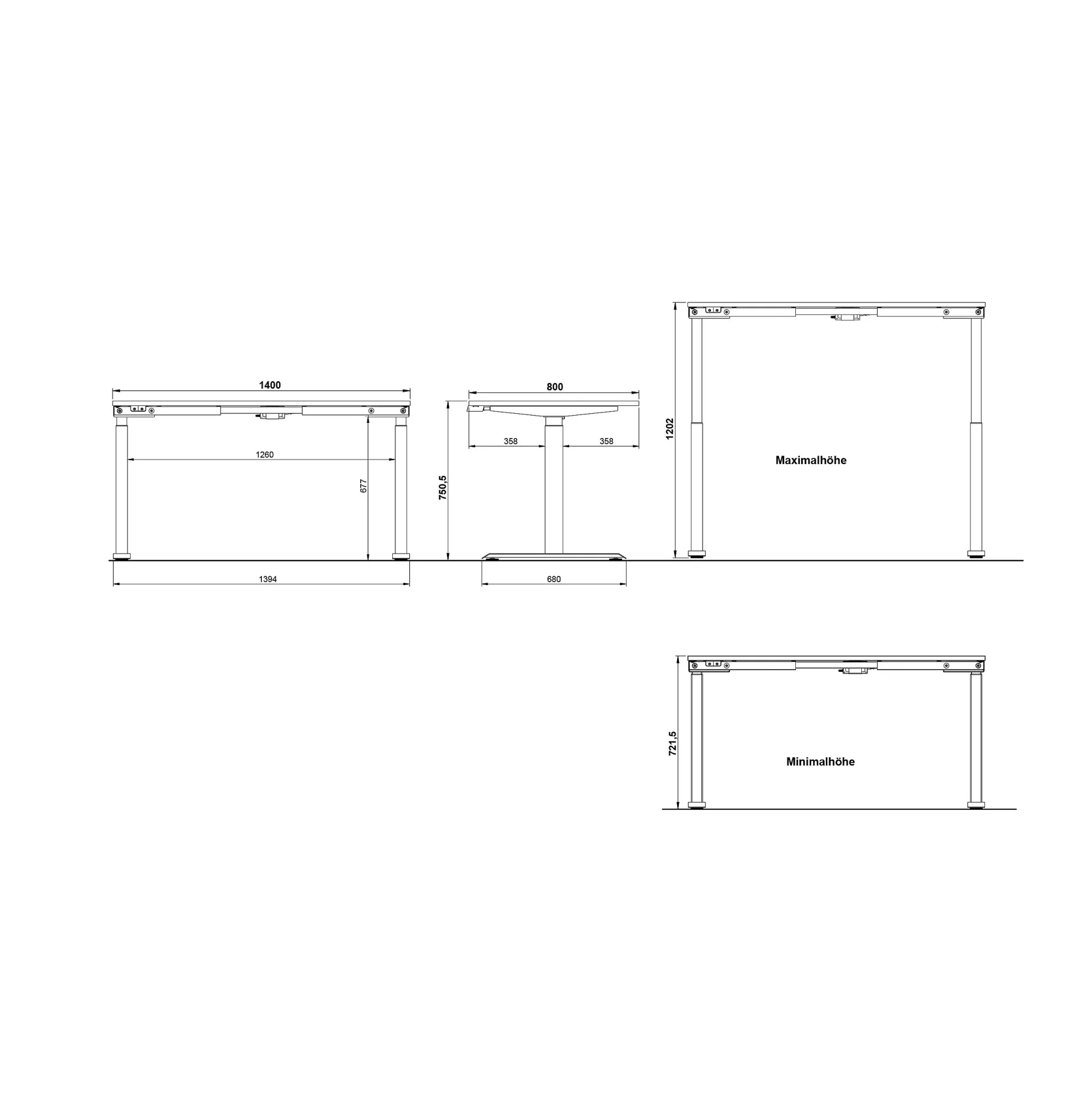 Elektrisch zit-sta Bureau Galileo Wit Zwart 140 cm