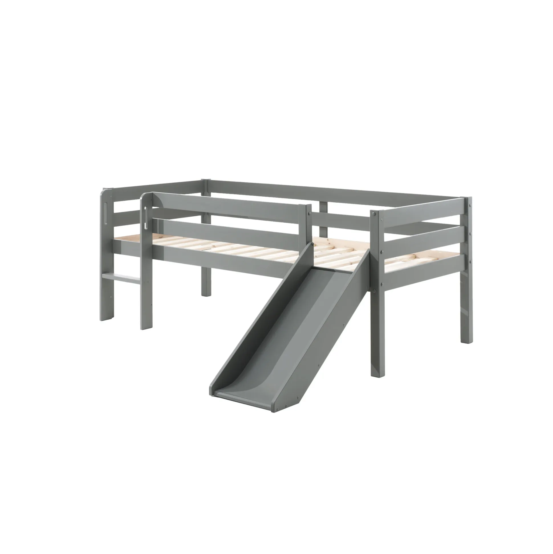 Halfhoogslaper Charlie Grijs Grenen 90×200 cm – Met ladder en glijbaan