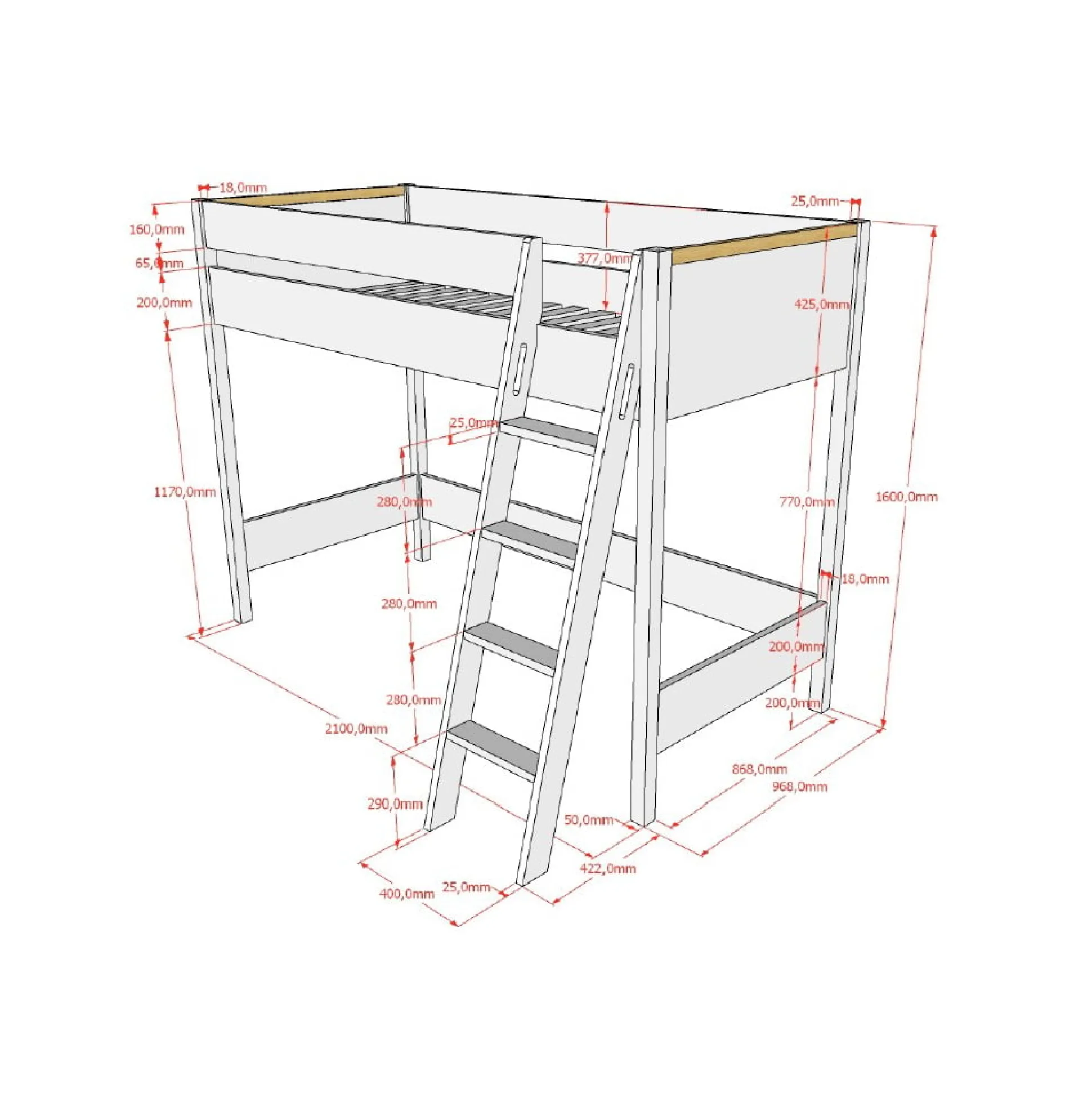 Hoogslaper Dex Grenen Wit 90×200 cm