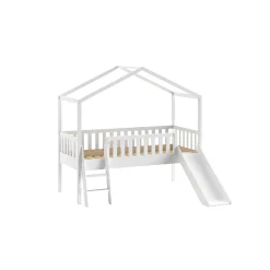 Huisbed Bibi Grenen Wit 90×200 cm – Met ladder en glijbaan