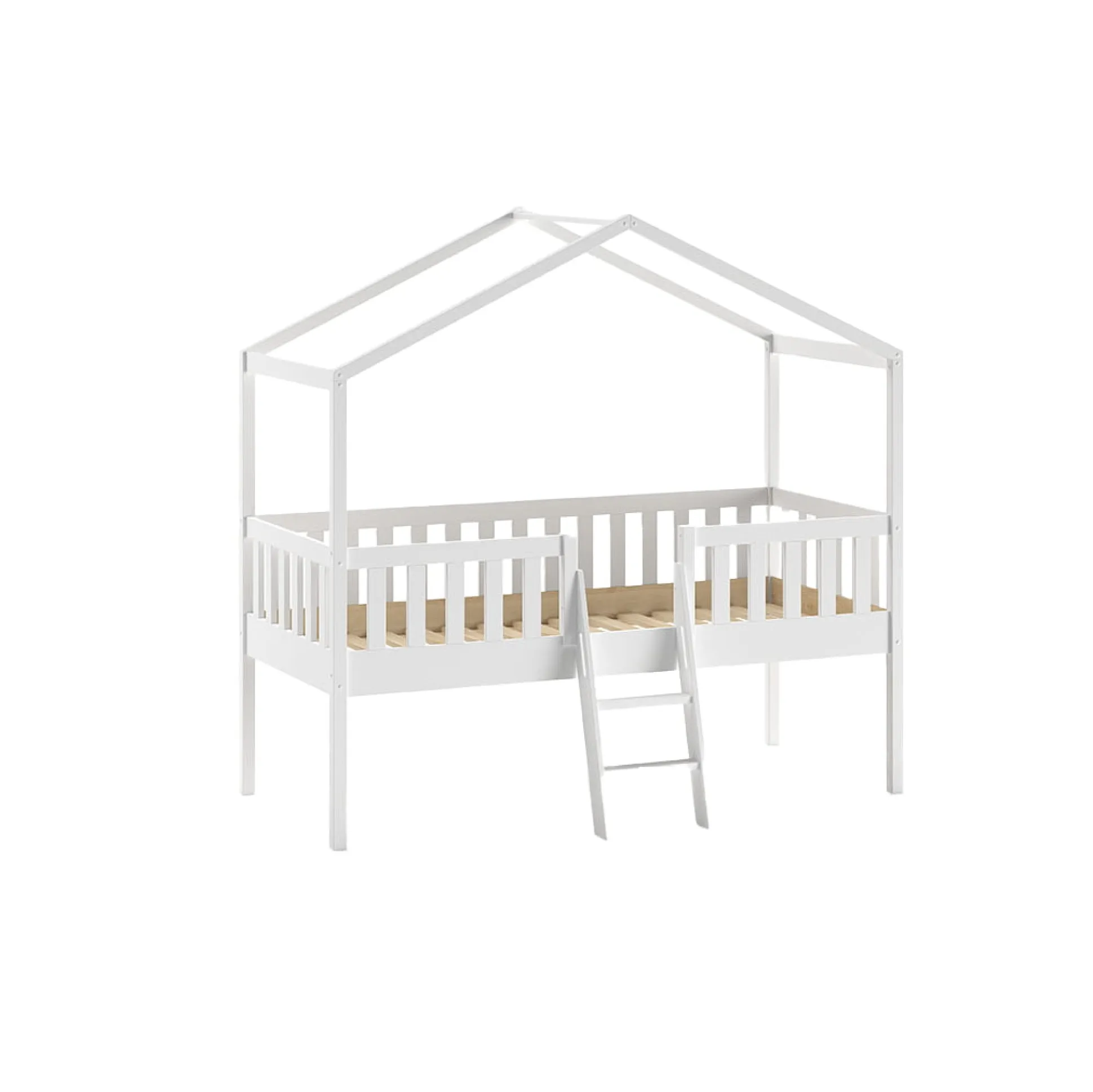 Huisbed Bibi Grenen Wit 90×200 cm – Met ladder