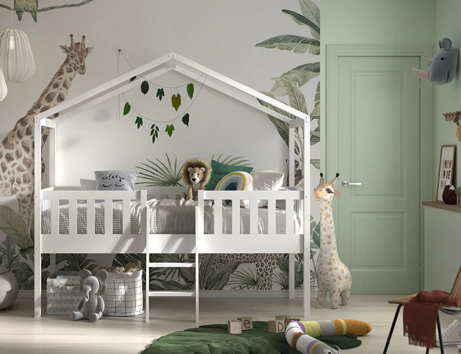 Huisbed Bibi Grenen Wit 90×200 cm – Met ladder