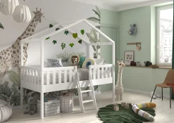 Huisbed Bibi Grenen Wit 90×200 cm – Met ladder