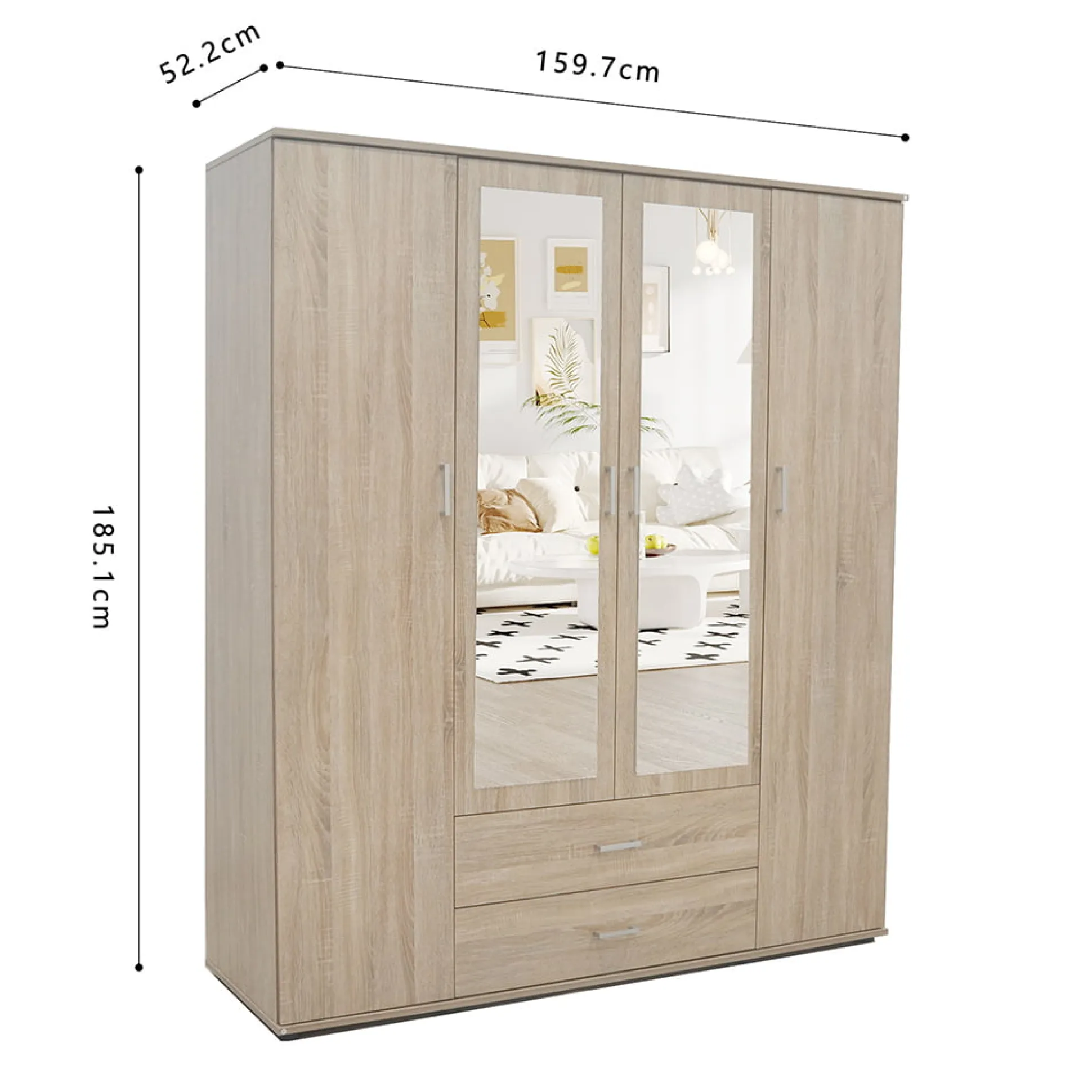 Kledingkast Jean 4-deurs – Spiegel