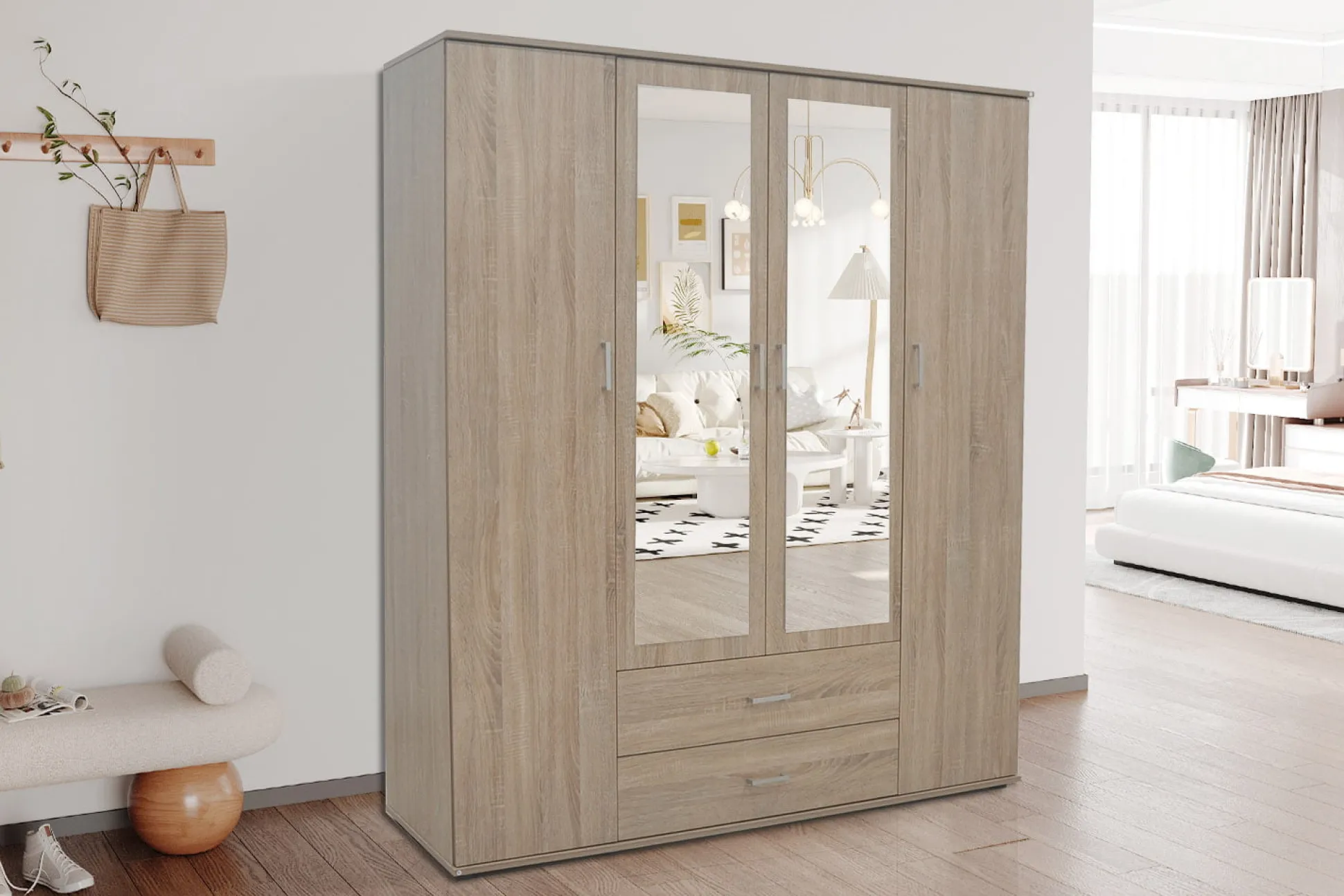 Kledingkast Jean 4-deurs – Spiegel