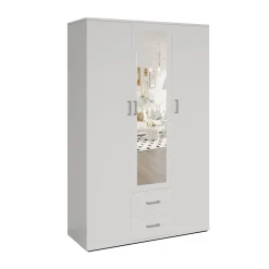 Kledingkast Jean 3-deurs Wit – Spiegel