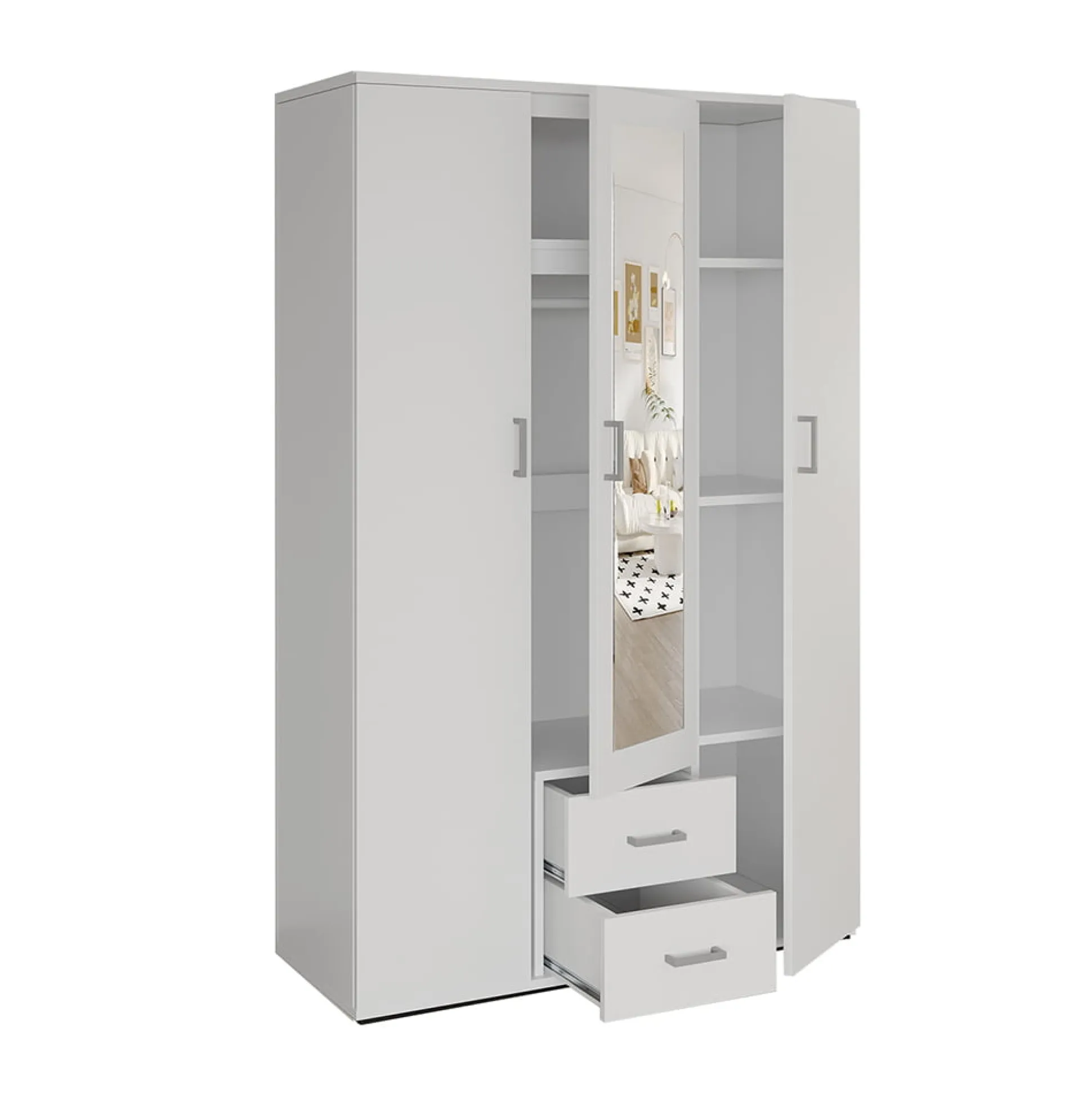 Kledingkast Jean 3-deurs Wit – Spiegel