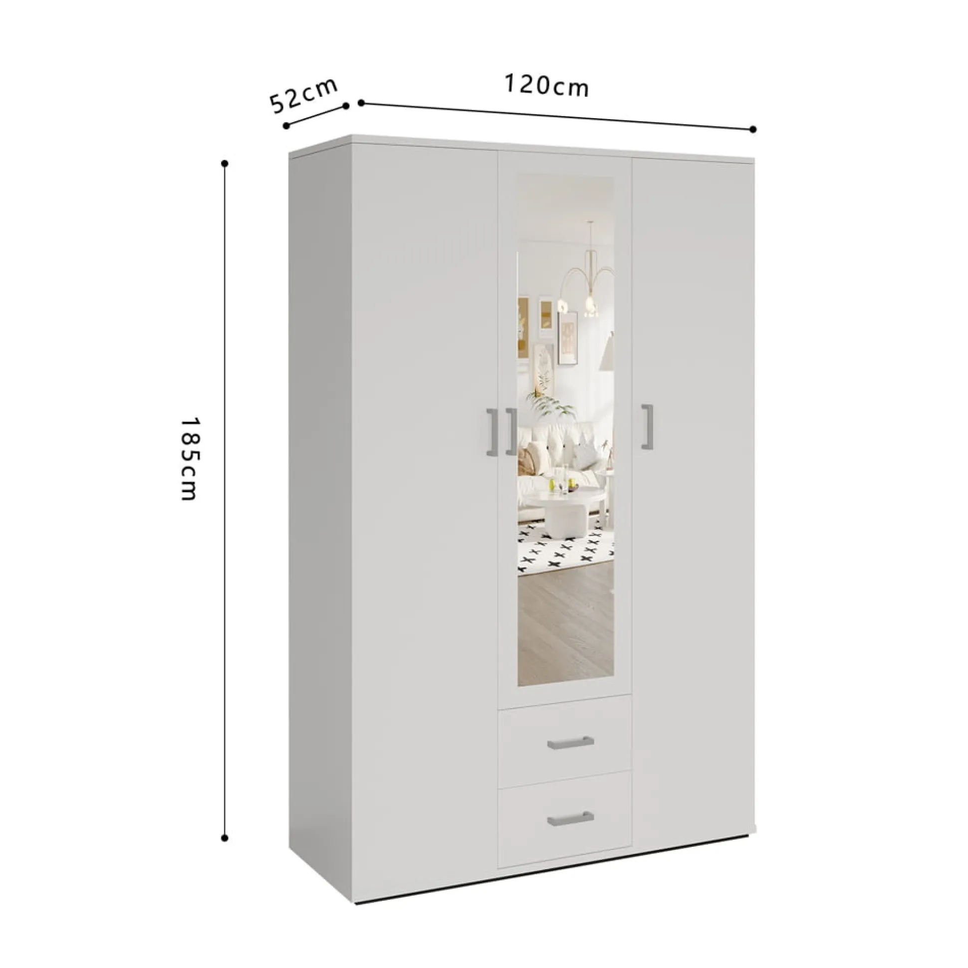 Kledingkast Jean 3-deurs Wit – Spiegel