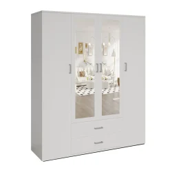 Kledingkast Jean 4-deurs Wit – Spiegel