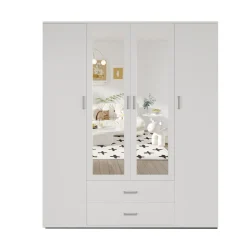 Kledingkast Jean 4-deurs Wit – Spiegel