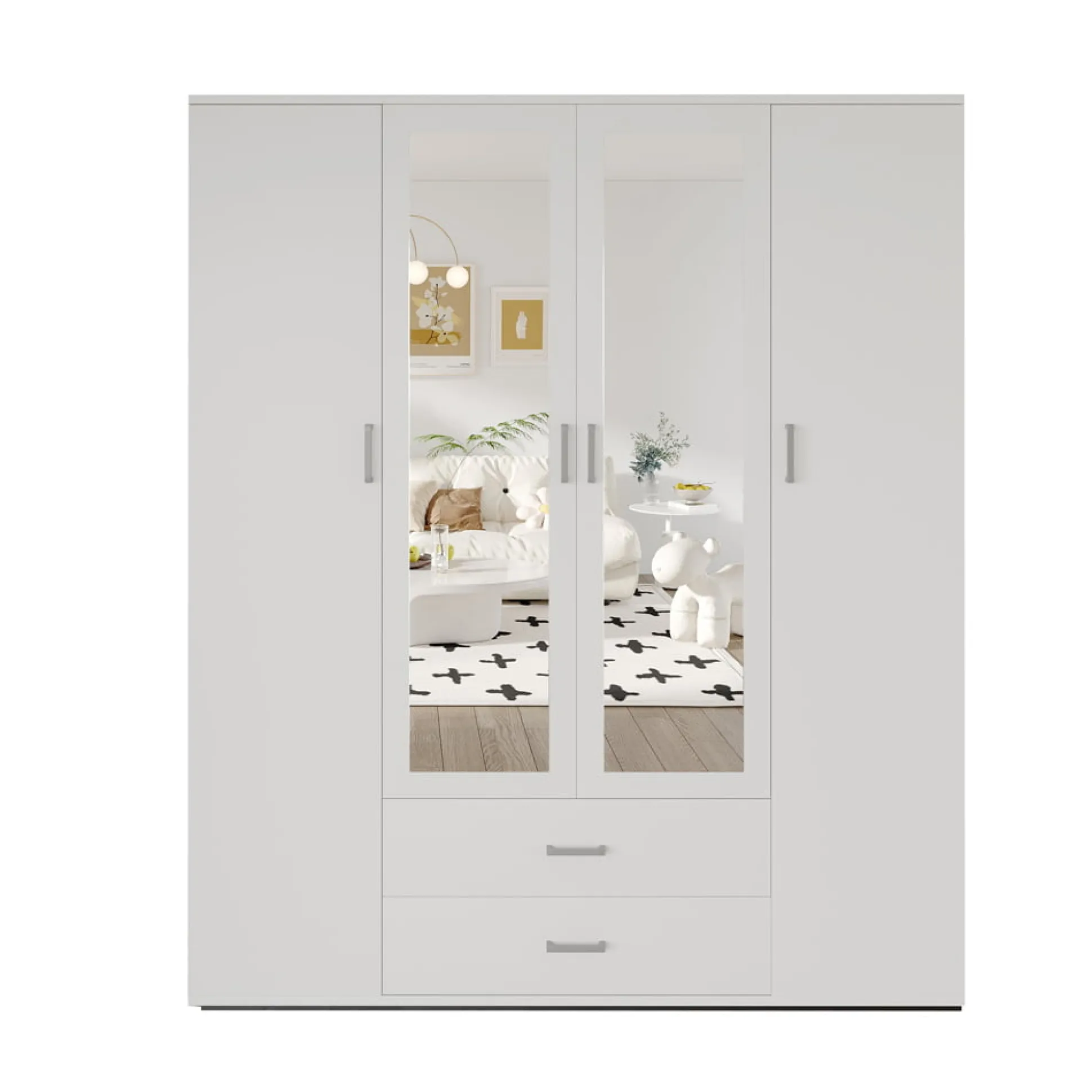 Kledingkast Jean 4-deurs Wit – Spiegel