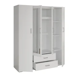 Kledingkast Jean 4-deurs Wit – Spiegel