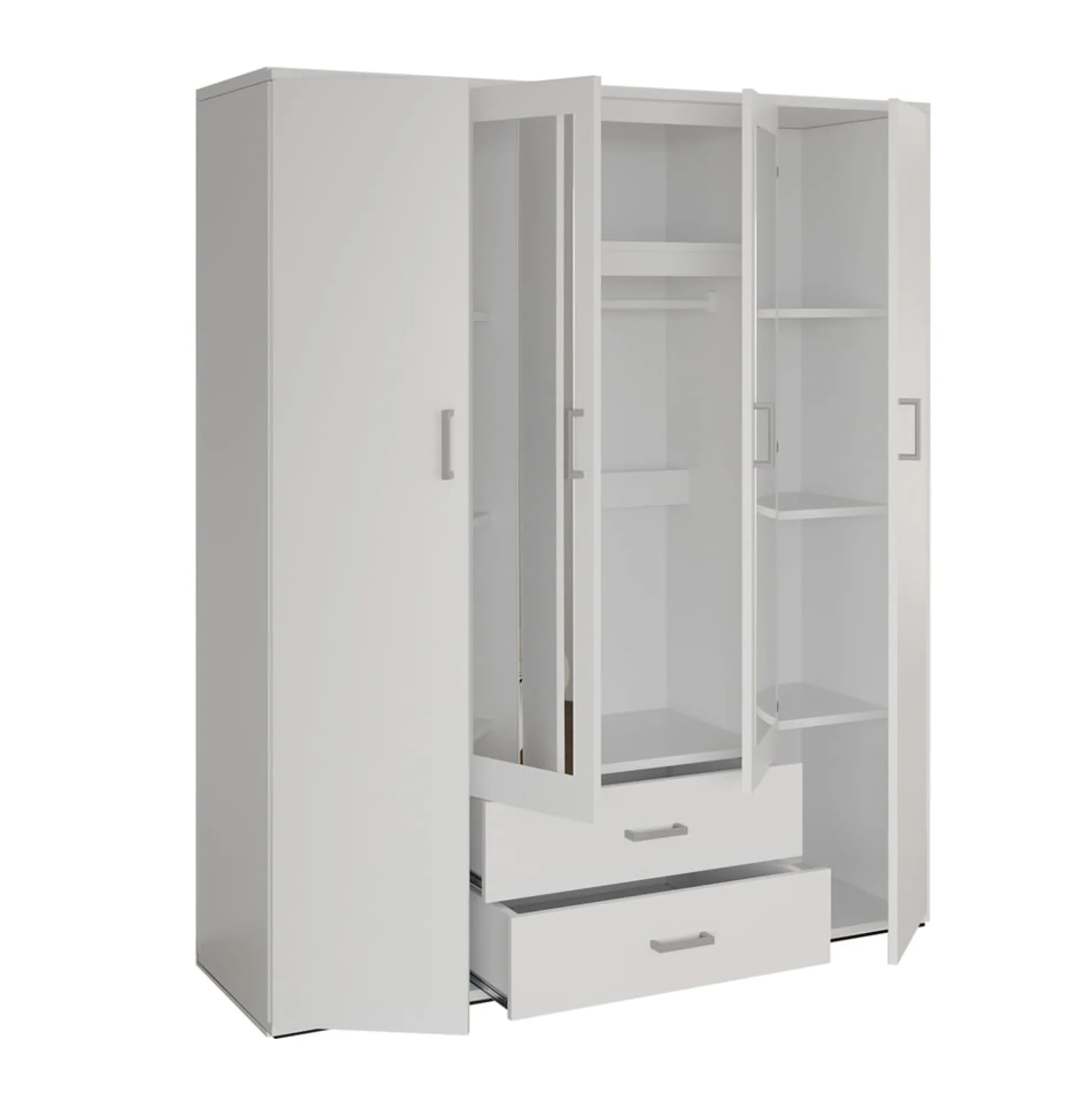 Kledingkast Jean 4-deurs Wit – Spiegel