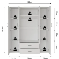 Kledingkast Jean 4-deurs Wit – Spiegel