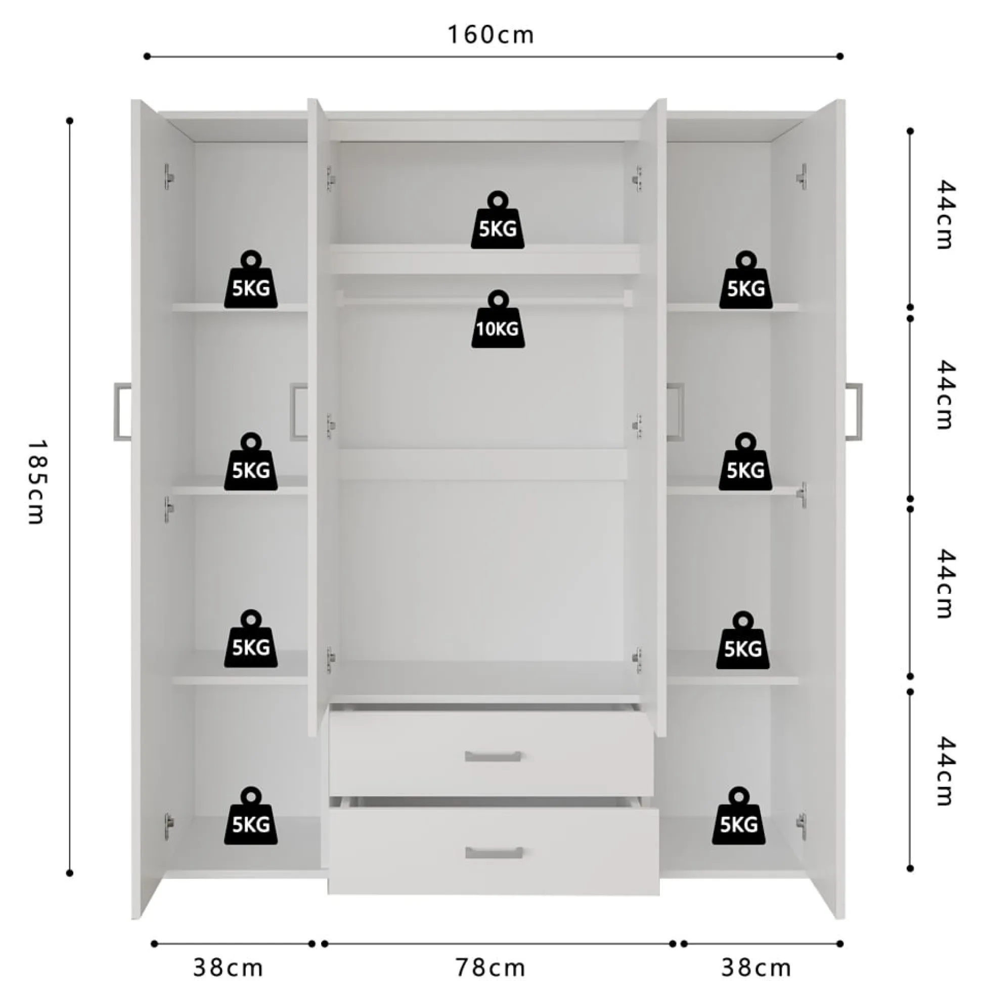 Kledingkast Jean 4-deurs Wit – Spiegel