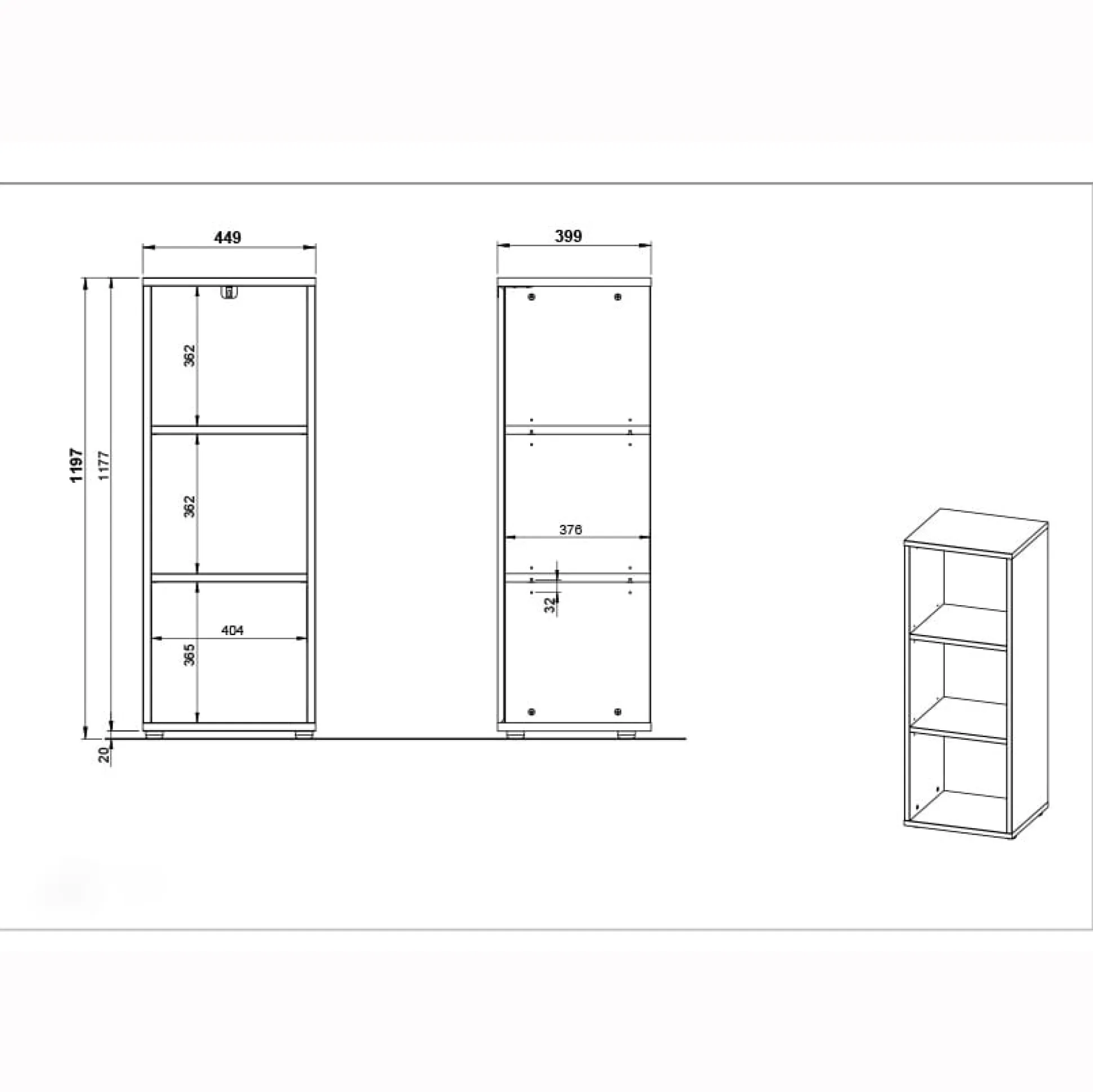 Lage smalle kantoorkast Ergonoma Eiken