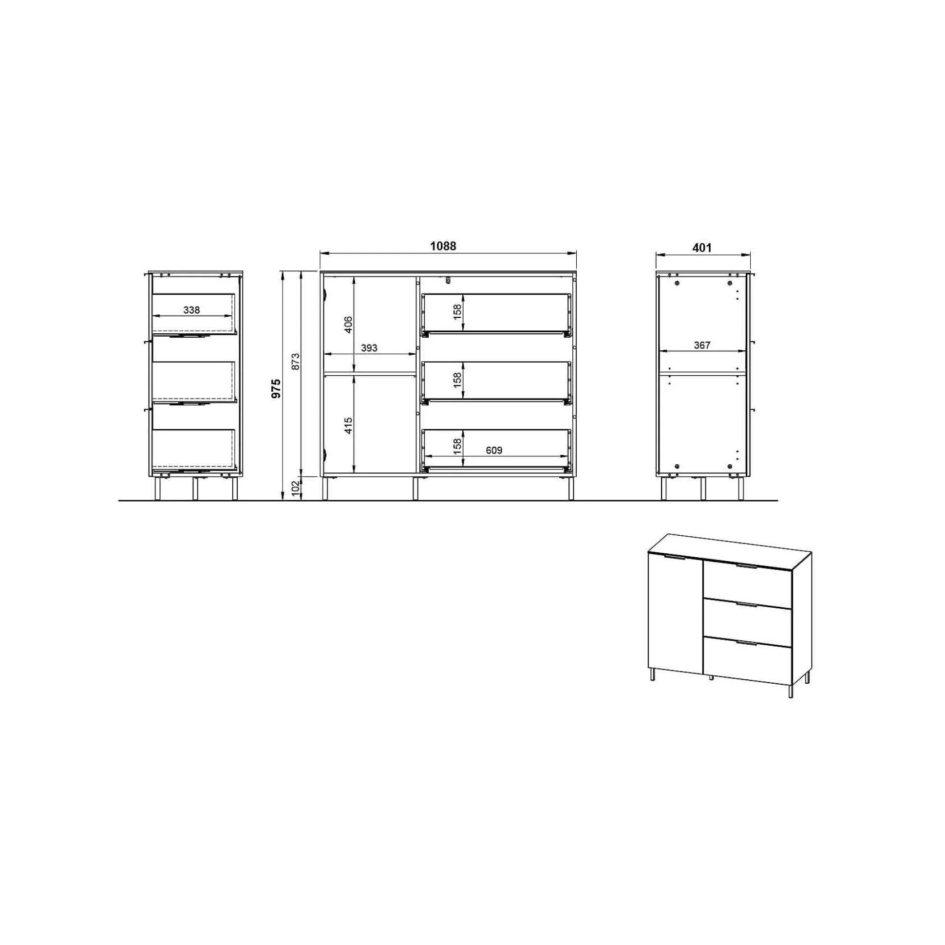 Opbergkast Amalfi Grafiet-Eiken S