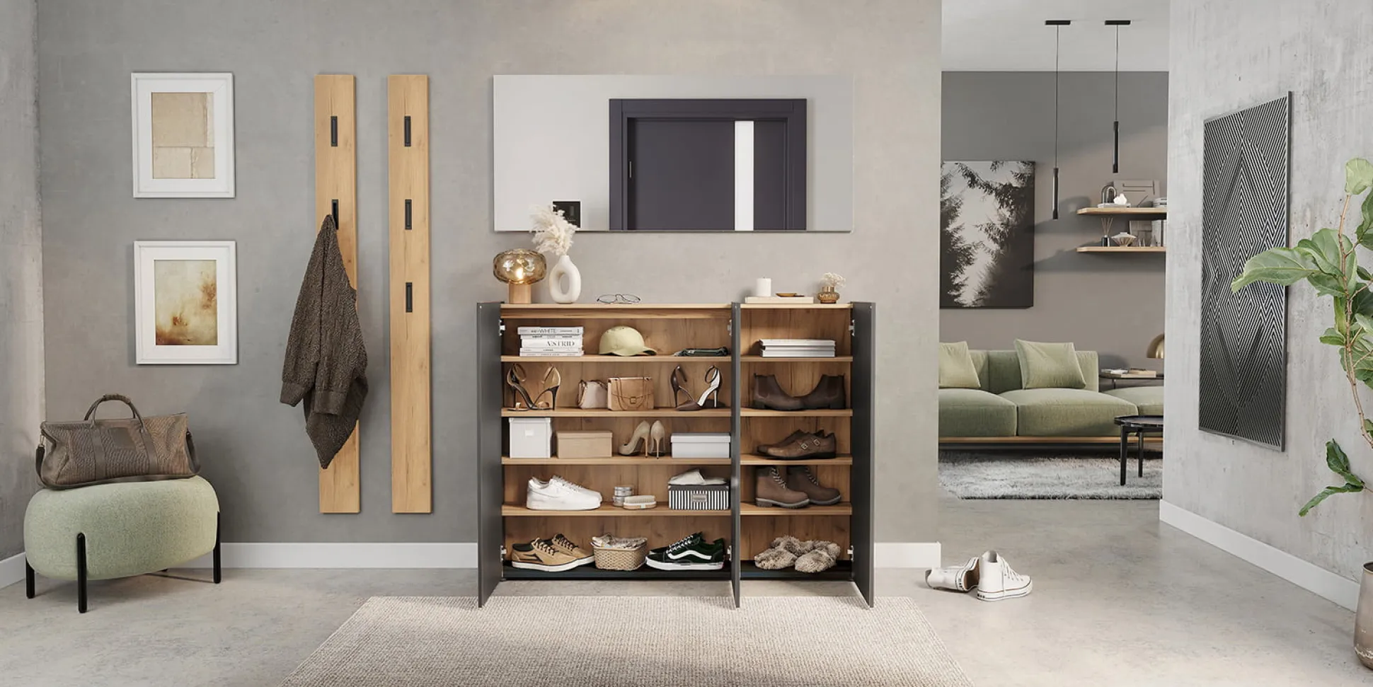 Opbergkast Aniek Grafiet Eiken 105 cm