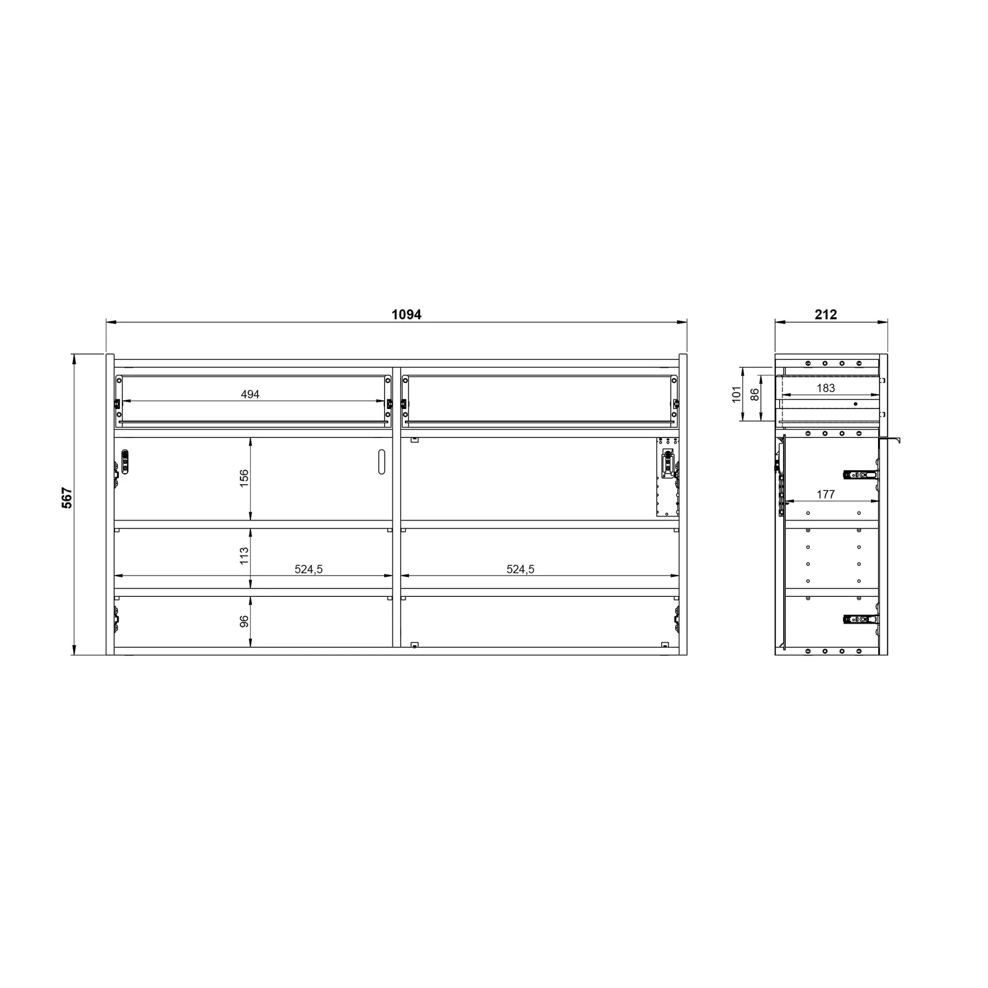 Opbergkast Eleonore Grafiet 110 cm