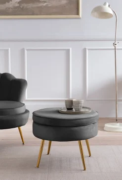 Poef Chanelle Velvet Zwart 52 cm