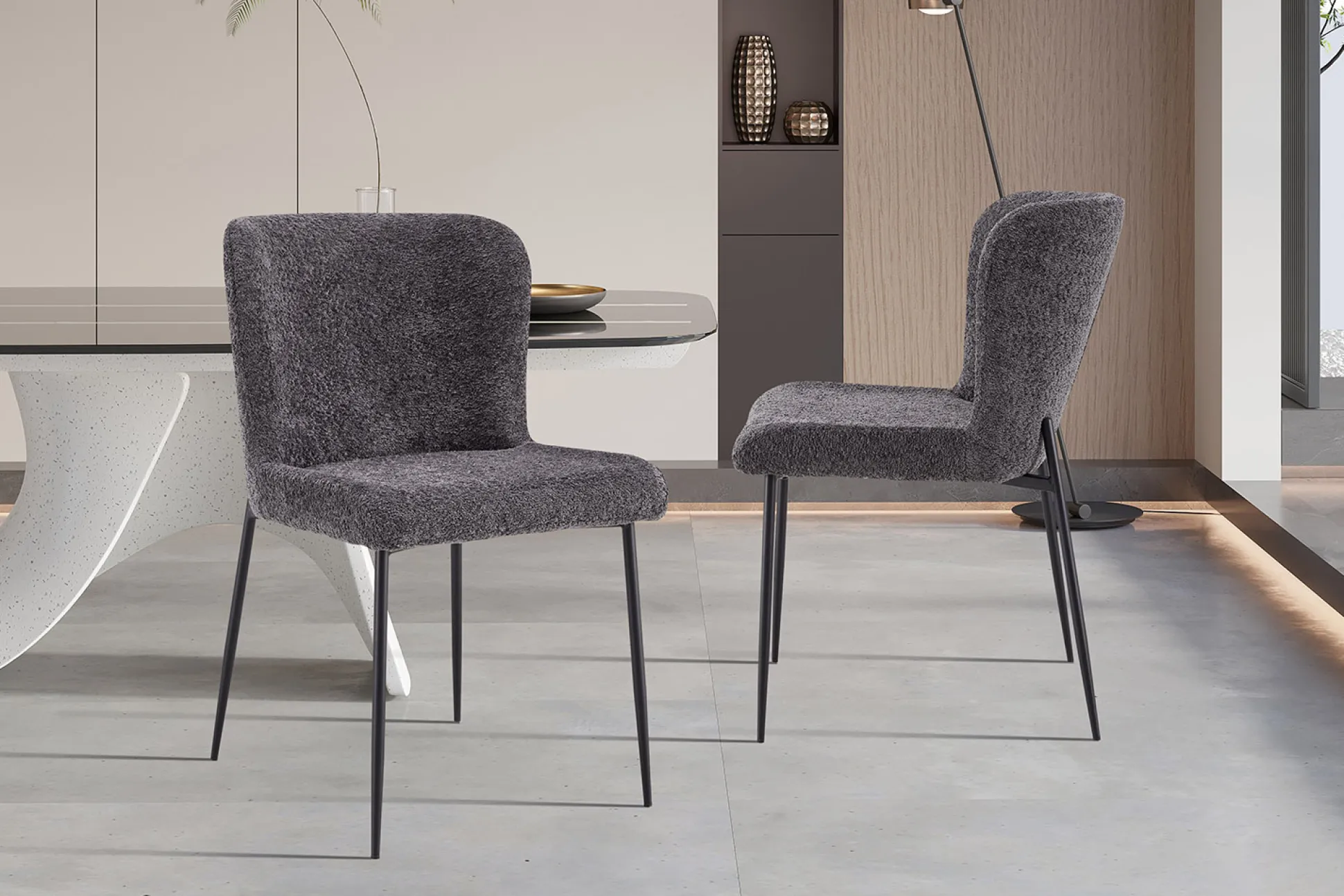 Stoel Jolie Bouclé Donkergrijs – Set van 2