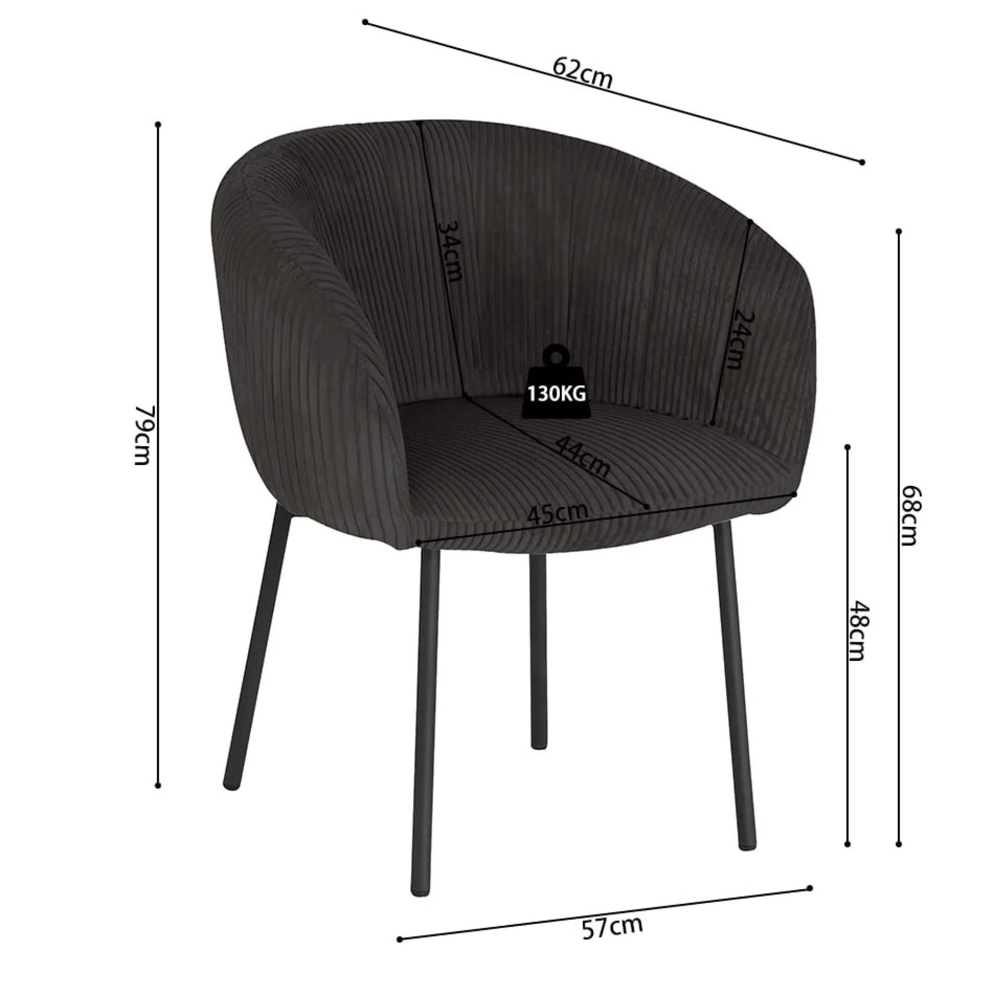 Stoel Pia Grijs Ribstof – Set van 2