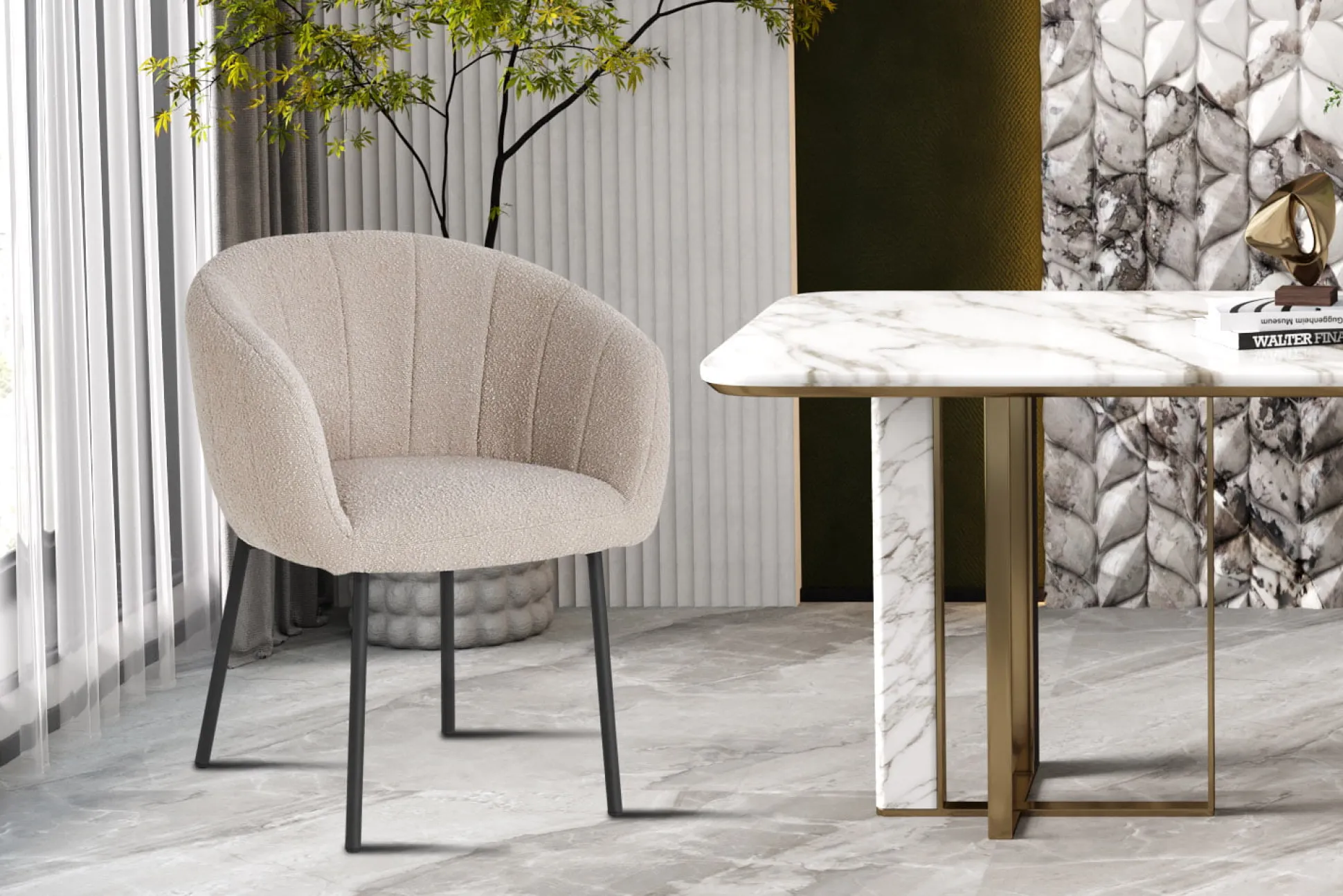 Stoel Pia Zand Bouclé – Set van 2