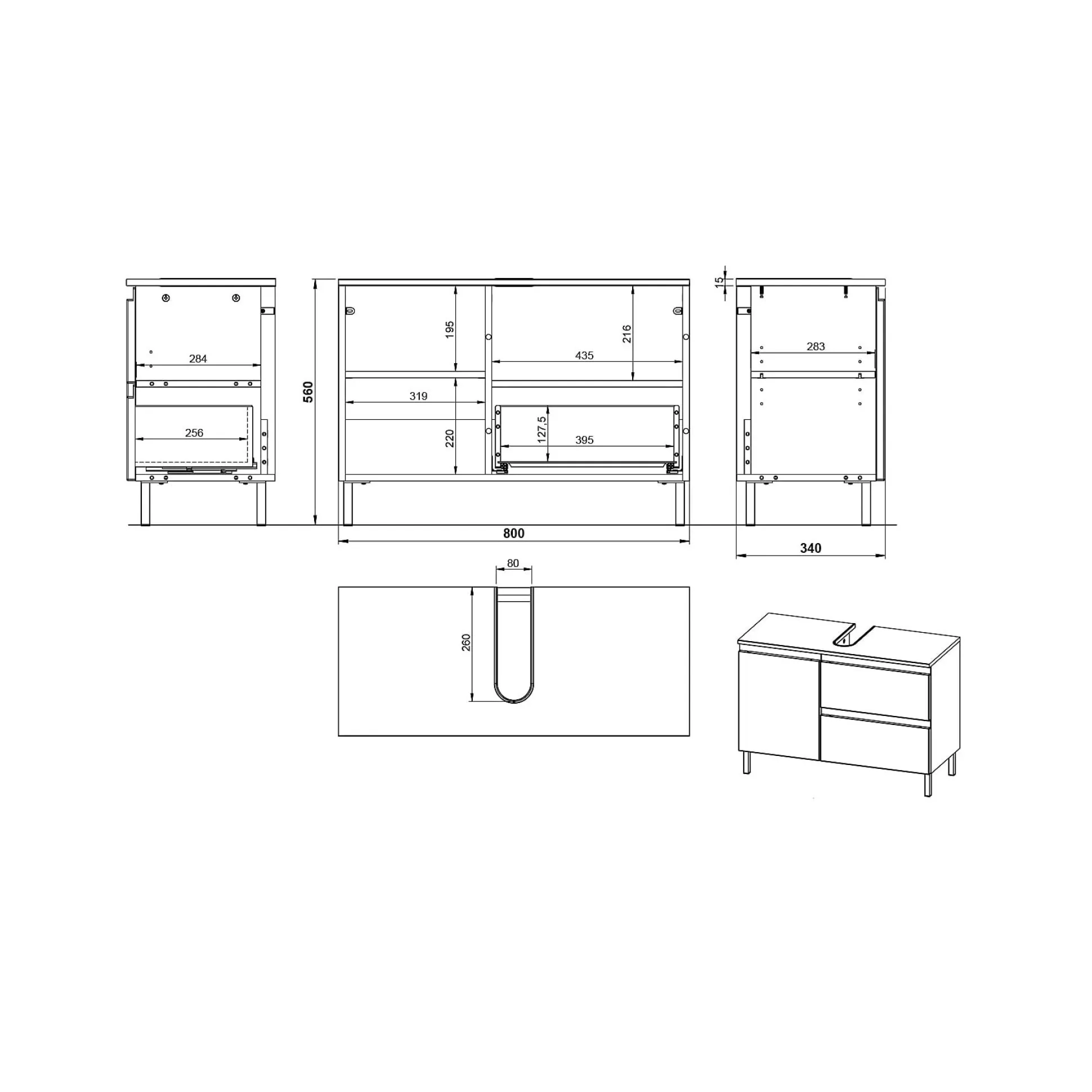 Wastafelkast Abrantes Wit 80 cm