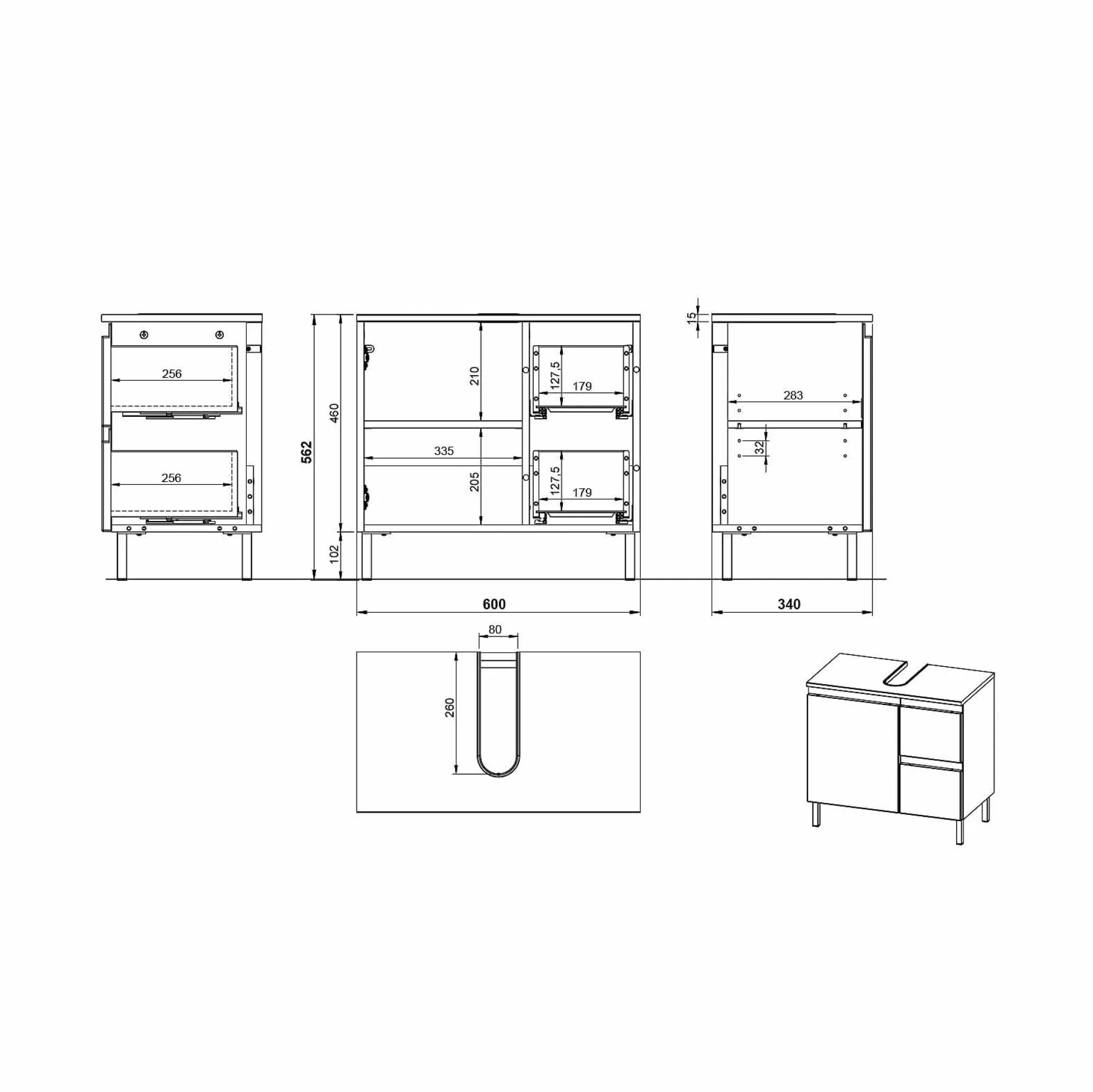 Wastafelkast Abrantes Wit 60 cm
