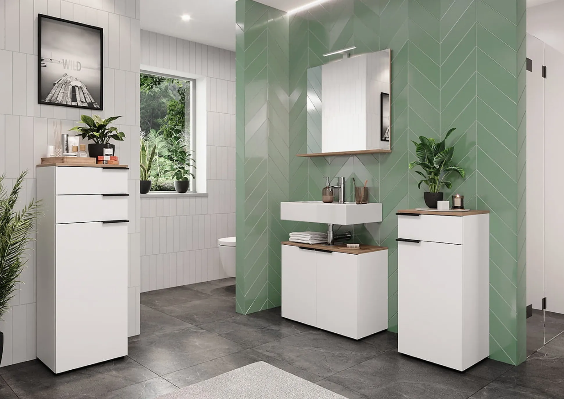 Wastafelkast Bari Wit Eiken